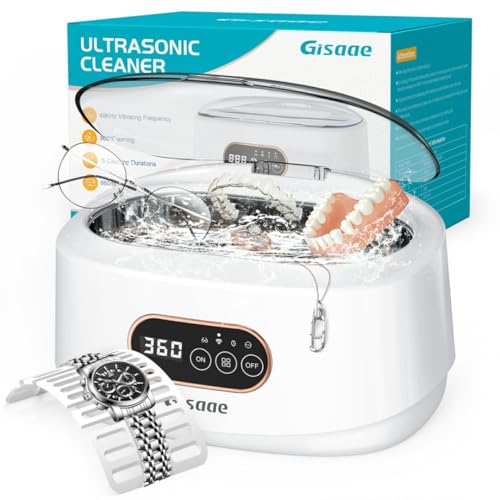 Gisaae Ultraschallreinigungsgerät 48000Hz Brillenreinigungsgerät 660ml Ultraschallreiniger mit Uhrenstand und Reinigungskorb für Brillen Schmuck...