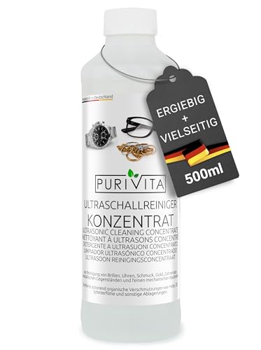 PURIVITA Ultraschallreiniger - sehr ergiebiges Konzentrat - reinigt Brillen, Schmuck, Zahnersatz, etc. - für Ultraschallgeräte & Ultraschallbad -...